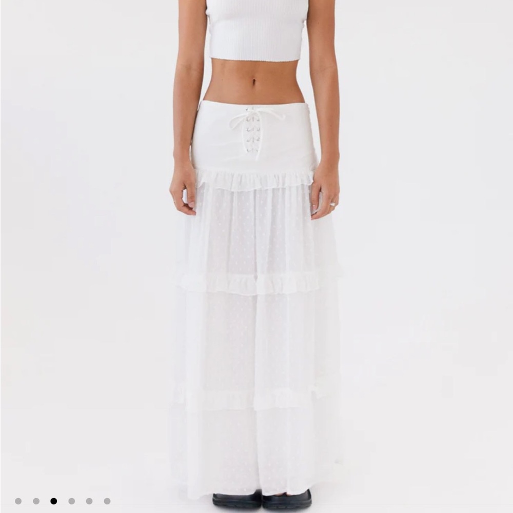 Peppermayo White Tiered Maxi Skirt